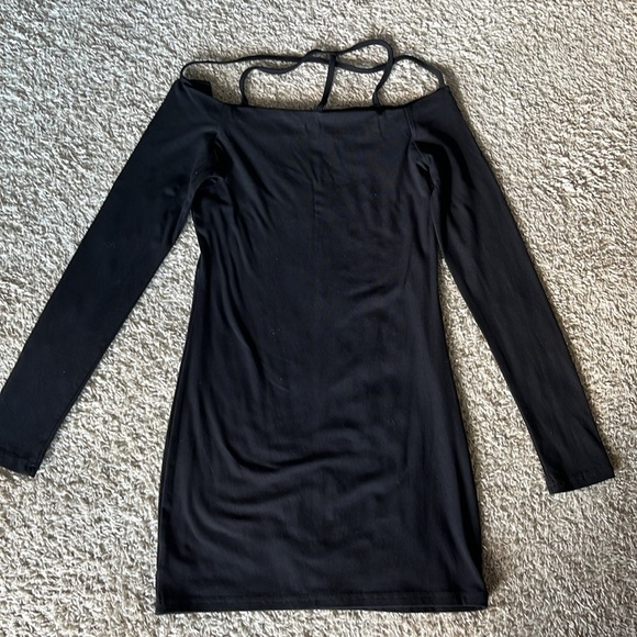 Hot Black Off-the-Shoulder Halter Dress, Long Sleeve Slim Fit Bodycon (new) - Picture 6 of 6
